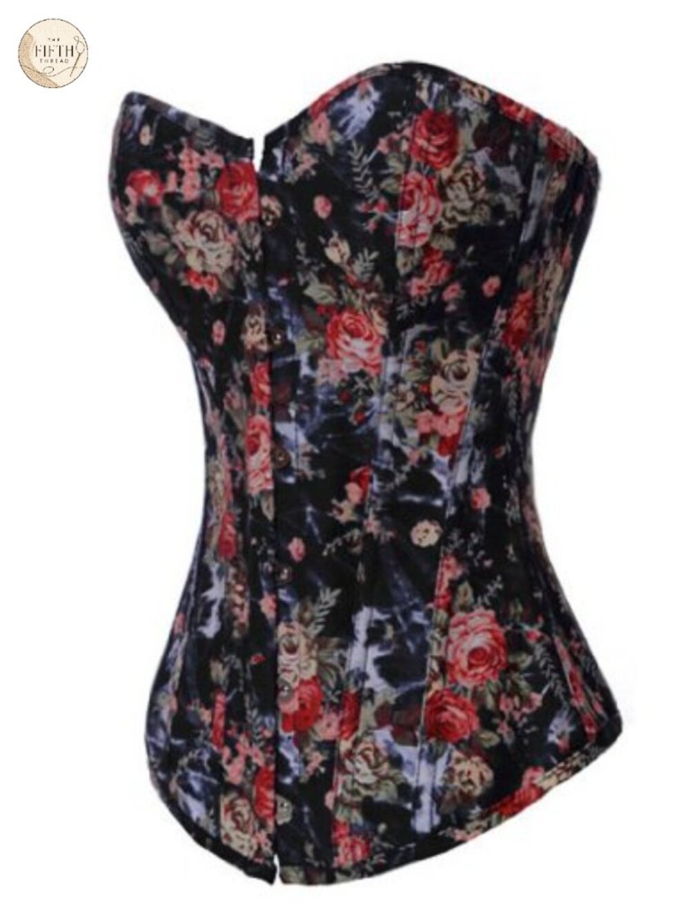 Vintage Floral Denim Overbust Corset Bustier Top Steel Boned Lace Up